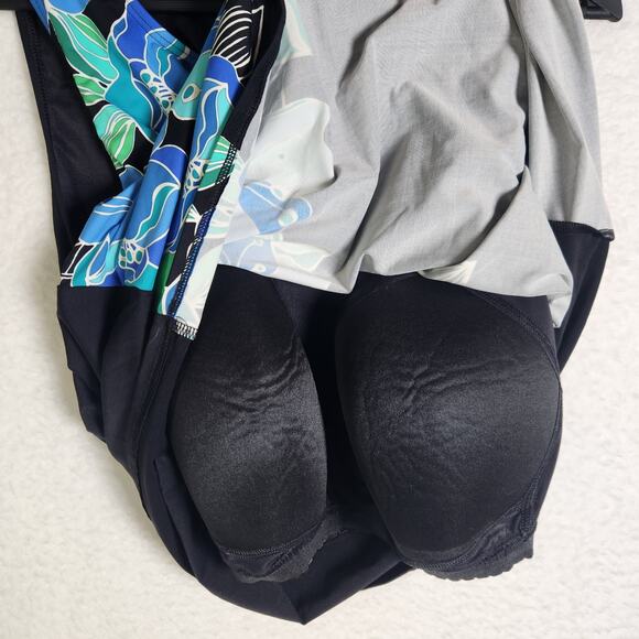 Lands End Tankini Swim Top Plus 20W Long Torso Tall Floral Black Blue Modest - Picture 8 of 14